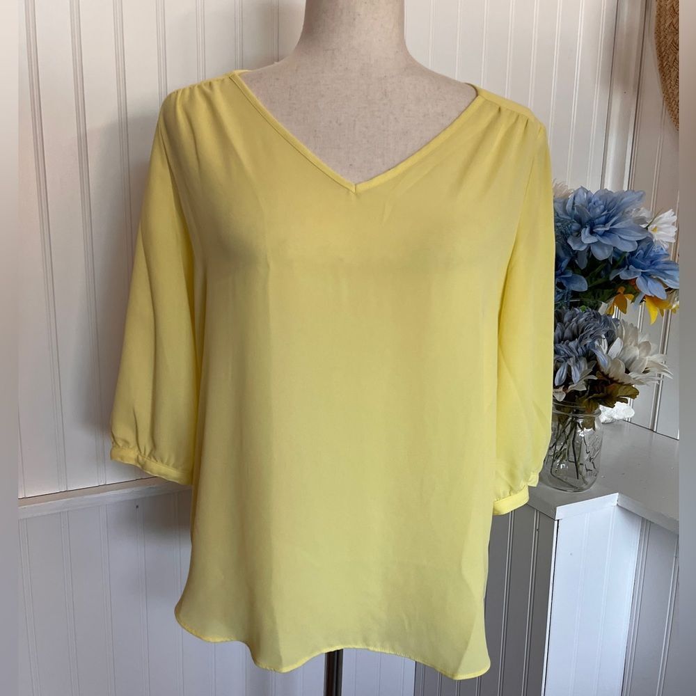 Yellow V Neck 3/4 Sleeved BCX Blouse